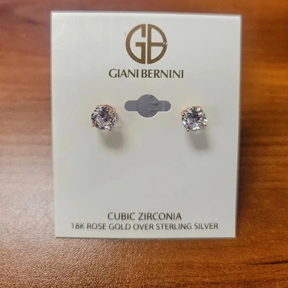NWT 18k Rose Gold over Sterling Silver Stud Earrings Giani Bernini Cubc Zirconia - Picture 4 of 6